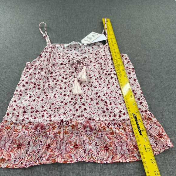 New! Hippie Rose Floral Tank Top Relaxed Fit Tassel Tie Medium‎ Juniors Rayon - Picture 7 of 11